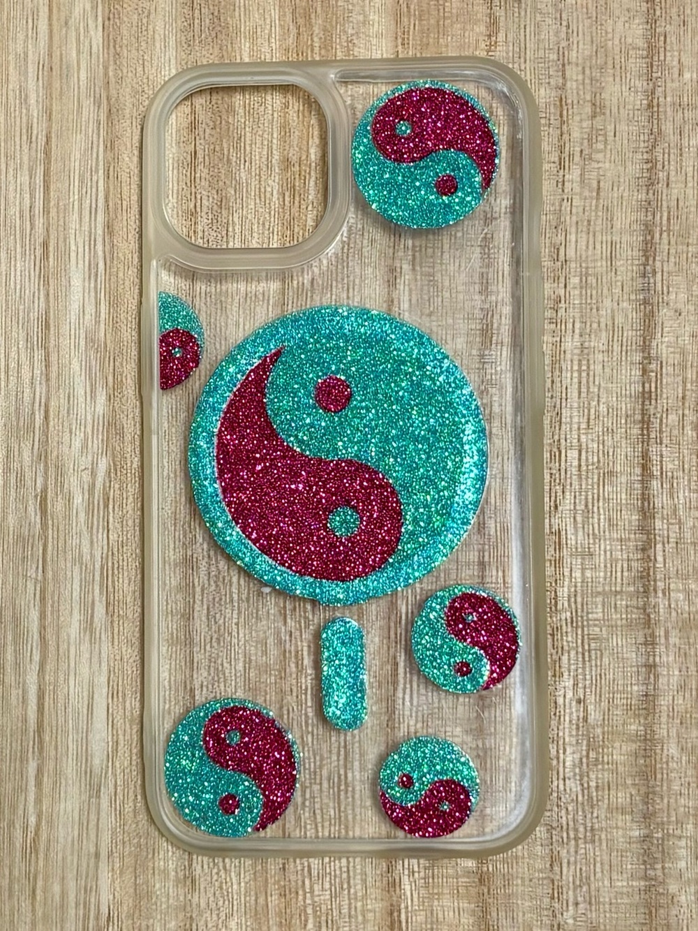 Glitter Yin Yang iPhone 13/14/15 Case - Teal & Magenta
